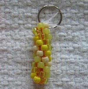 Hand Crocheted Pony Bead Keychain (item # JK0010) - Shades of Yellow and Cream