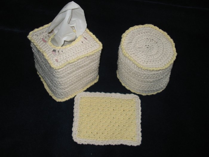 Hand Crocheted Toilet Tissue Cover (item HB0002) Cream & Yellow