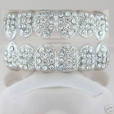 Fullness of ice rhodium plated playa top and bottom grillz set