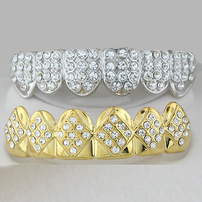 Fullness & Fifty Four Points Of Golden & Rhodium Ice Top & Bottom Grillz Combo