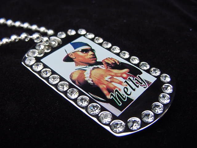 Iced out Nelly dog tag pendant with 36 inch chain