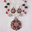 Brown and amber Floral enamelled necklace and earrings set