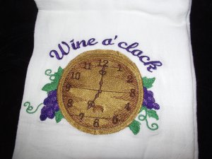 Wine O'Clock Dish Kitchen Towel Embroidery