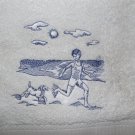 Set of Embroidered Bath Towels Beach Toile Scene