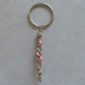 macrame hemp key chain ring zipper pull w/ lavender, orange and white glass beads