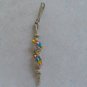 macrame hemp key chain ring zipper pull w/ yellow, pink and blue glass beads