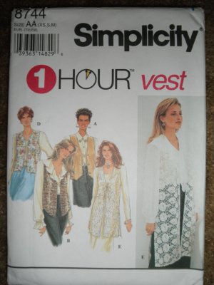 Simplicity Sewing Pattern 8744 Misses Size XS S M Lined Vest