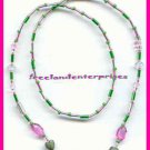 Beaded Bookmark Thong #10 Pink & Green w/Green Heart 16 in
