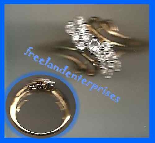 Ring Goldtone CZ Cluster Ring with Open Work Band Size Medium