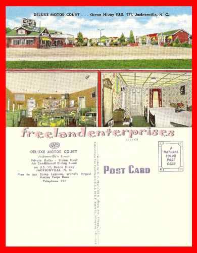 Post Card NC Jacksonville, NC Deluxe Motor Court Unused Color