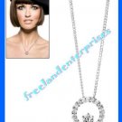 Necklace CZ Circle Pendant Necklace ~Silvertone~ ~NEW~