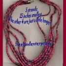 Necklace 5 (Five) Strand Beads Varigated Fuchsia Colors -25" Necklace 5 (Five) Strand Beads Varigated Fuchsia Colors -25"