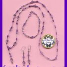 Necklace & Bracelet & Earring Gift Set Purple Beads & Pouch---Purple Beads