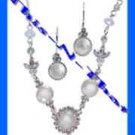 Necklace & Earring Gift Set Pretty Pastel "Y" Cat's Eye & Irridescent Bead White