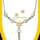 Necklace & Earring Gift Set Dawn Flower ~Silvertone & Yellow Enamel~ NEW Boxed
