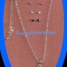 Necklace & Earring Gift Set Cross Pendant Black & Silvertone With 3 Pair Earring