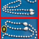 Necklace & Bracelet Set White Beads with Goldtone thru Bead