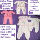 Girls Sleepers-1 Piece-Lot-Gerber+Small Step-Sz.0-6 mos Girls Sleepers-1 Piece-Lot-Gerber+Small Step-Sz.0-6 mos