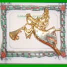 Christmas PIN #173 Signed AAI ANGEL Flying & Playing Trumpet Goldtone w/Crystals