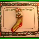 Christmas PIN #115 Stocking Gold & Red Enamel Candy Cane Bow Tac Pin ~Goldtone~ Christmas PIN #115 Stocking Gold & Red Enamel Candy Cane Bow Tac Pin ~Goldtone~