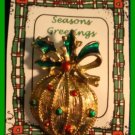 Christmas PIN #103 Signed Gerrys VTG Christmas Ball Ornament Red-Green Goldtone