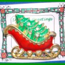 Christmas PIN #084 Sleigh Goldtone & Red & Green Enamel with 5 Clear Rhinestones Christmas PIN #084 Sleigh Goldtone & Red & Green Enamel with 5 Clear Rhinestones