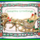 Christmas PIN #080 Signed Gerrys Top Hat Man & Bonnet Lady Sleigh-Horse Goldtone