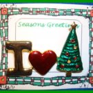 Christmas PIN #074 I Love Christmas Enamel Goldtone-Red-Green HOLIDAY Brooch