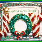 Christmas PIN #061 JOY Red-White Candy Cane Stripe Enamel w/Green Wreath RED BOW