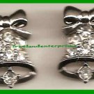 Christmas Earrings #335a Jingle Bell Pierced Earg Rhinestones/Silvertone Sparkle