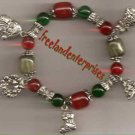 Christmas Bracelet Charms & Beads Silvertone Stretch 7"