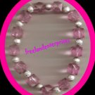 Bracelet Beaded Stretchie Acrylic NEW ~ Pink & Silver Bracelet Beaded Stretchie Acrylic NEW ~ Pink & Silver