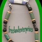 Bracelet Beaded 107 Black-Grn-Sil-Wood w/LobsterClaw NU