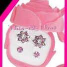 Earring Sparkling Duo in Rose Bud Box -Pink Color Set NEW