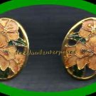 Earring Orchid Flower Enamel Cloisonne Pierced Earring Vintage