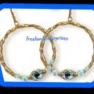 Earring Bejeweled Hoop Earrings Teal -Turquoise Color NEW Pierced