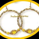 Earring Bejeweled Hoop Earrings Caramel -Yellow Color NEW Pierced