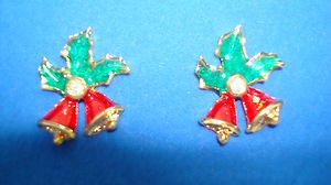 Christmas Earrings Holiday Pierced Earrings "Bell" ~Circa 1997~ (NEW OLD STOCK)