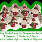 Christmas Holiday Plush Character Ornaments Set of 8 ~ NEW ~ Christmas Holiday Plush Character Ornaments Set of 8 ~ NEW ~