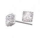 Earring Princess Cut CZ Stud Silvertone Pierced Earrings ~NEW~ Circa 2012-Square