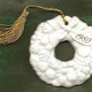 Christmas Ceramic Wreath Ornament "1980" Approx 2 3/4 inches diameter (NO BOX)