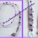 Beaded Bookmark Thong #13 Purple-White-Silver Heart 16 inch Beaded Bookmark Thong #13 Purple-White-Silver Heart 16 inch