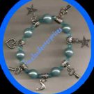 Bracelet Beaded Acrylic & Charms & Beaded Stretchie Light Blue