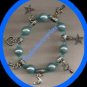 Bracelet Beaded Acrylic & Charms & Beaded Stretchie Light Blue