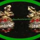 Christmas Earrings Sparkling Season's Greetings Ornament Red & Clear Pierced
