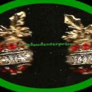 Christmas Earrings Sparkling Season's Greetings Ornament Red & Clear Clip NIB