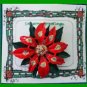 Christmas PIN #0198 Red & Green Enamal Poinsettia w/Gold Glitter HOLIDAY Brooch