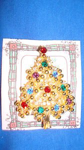 Christmas PIN #0449 Eisenberg Vintage Goldtone & Rhinestone Christmas Tree Pin