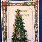 Christmas PIN #0431 Green Christmas Tree Rhinestone Star & 3 Candles Goldtone
