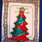 Christmas PIN #0430 Signed AAI Vtg Christmas Tree Red & Green Enamal& Silvertone